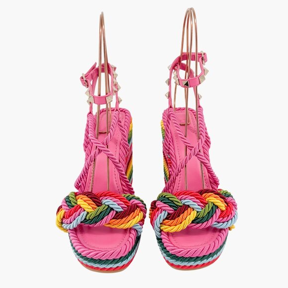 Valentino Garavani Torchon Rainbow Wedge Sandals EU 36 US 6 Rockstud Braided - Picture 2 of 13
